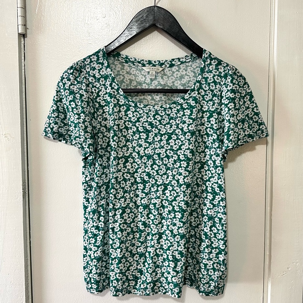 Luck Brand Green and White Floral Top - Small